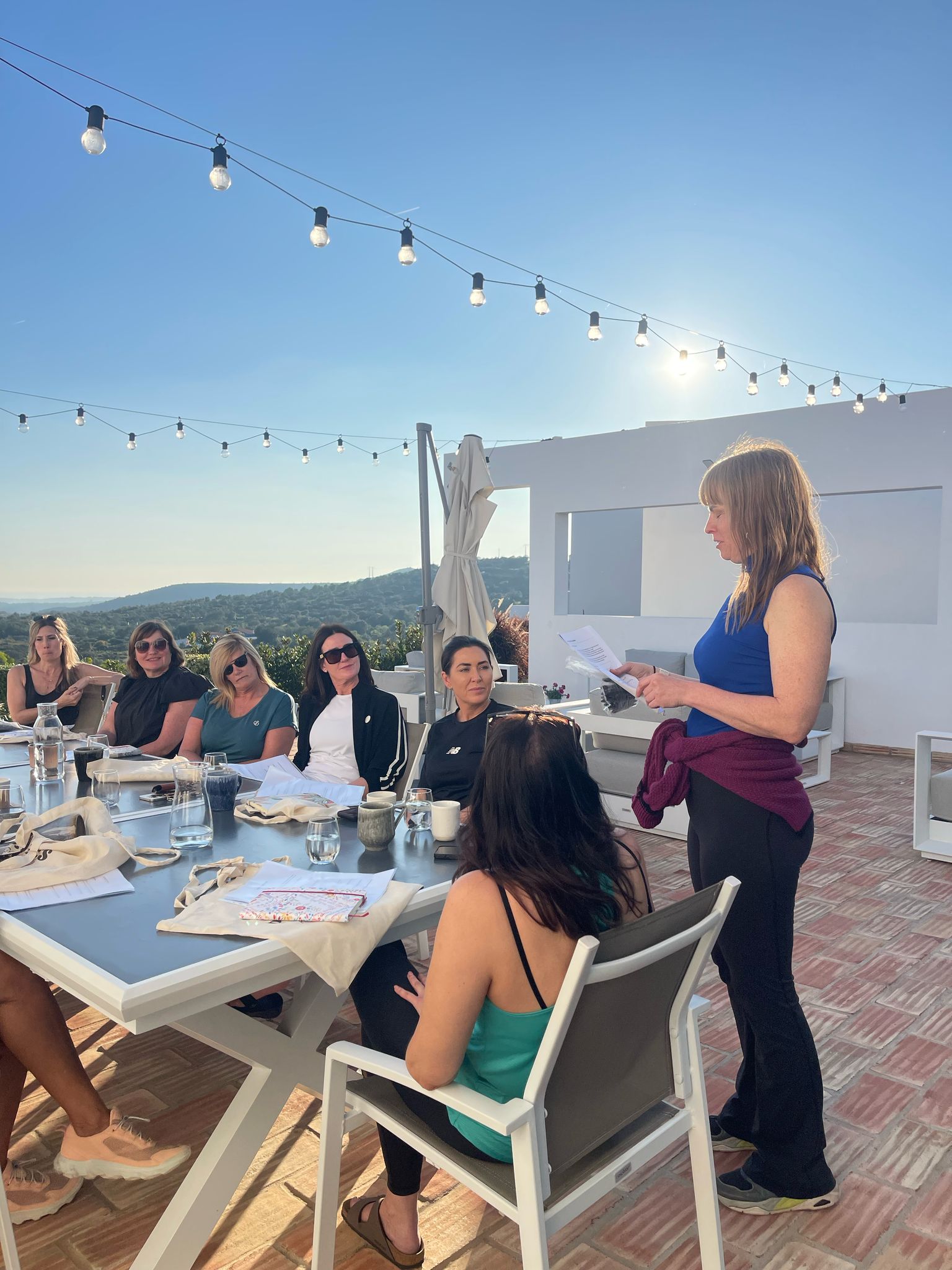 Victoria Barton leading a Reformer Pilates retreat in the Algarve